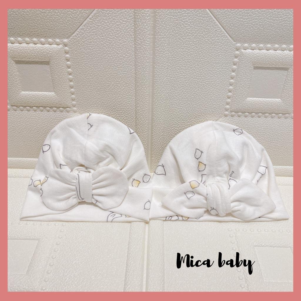 Mũ turban màu trắng họa tiết gà con đáng yêu cho bé Mica baby MTB97