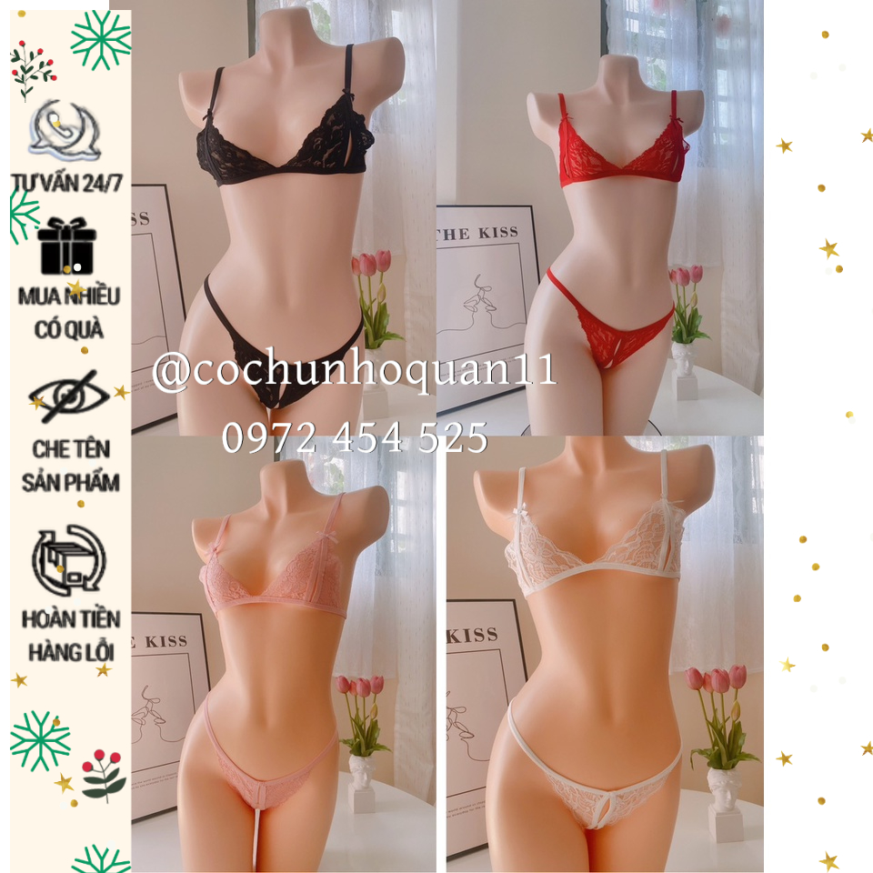 SET02 BỘ ĐỒ LÓT REN LỌT KHE 2 MẢNH REN XUYÊN THẤU GỢI CẢM - cochunhoquan11