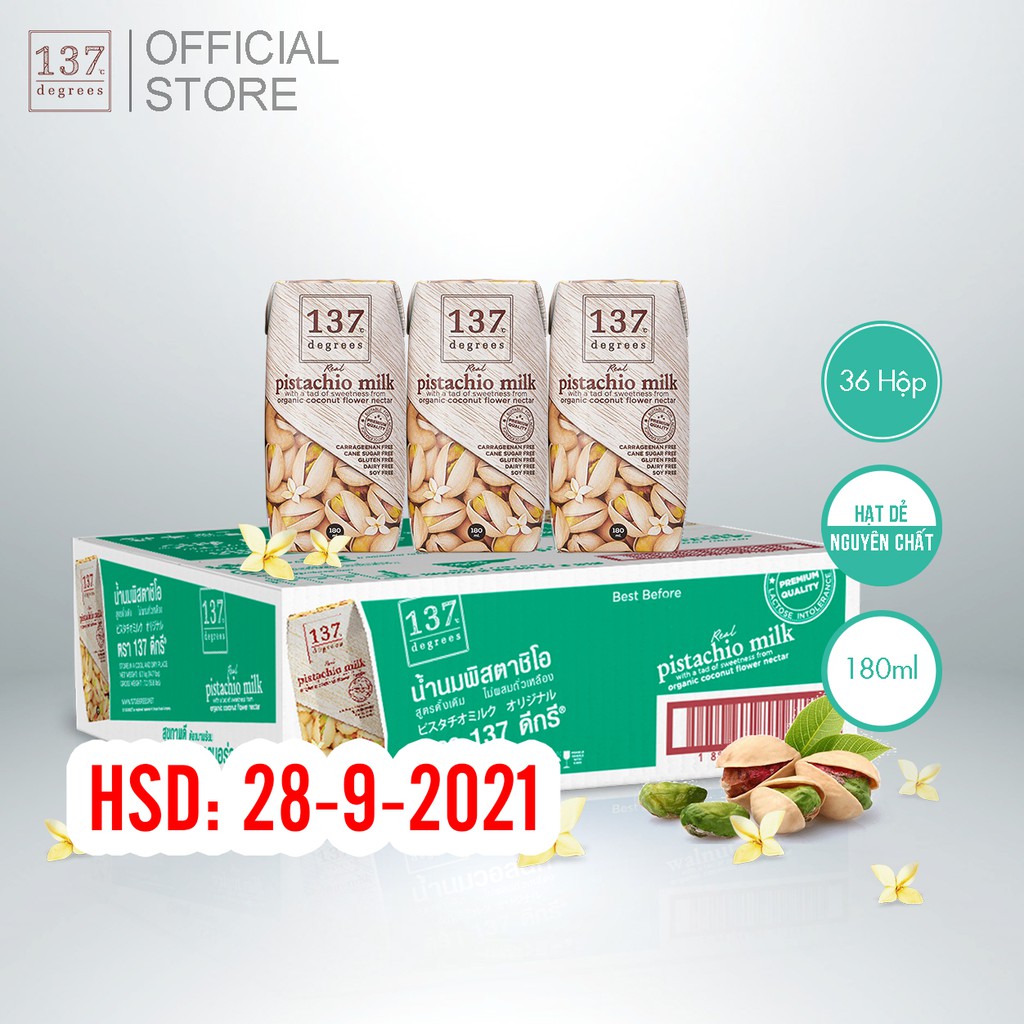 Thùng Sữa Hạt Dẻ Cười Nguyên Chất  137 DEGREES - 36 hộp 180ml