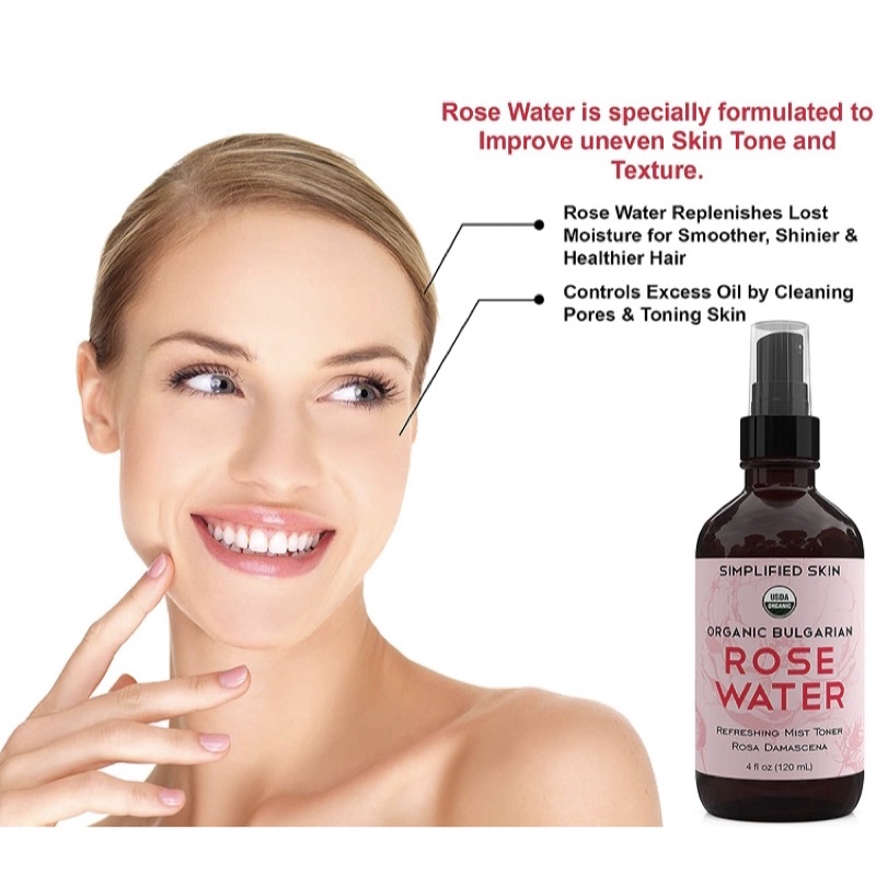 Nước hoa hồng Rose water organic Bulgary 100% nguyên chất Simplified Skin 120ml USA