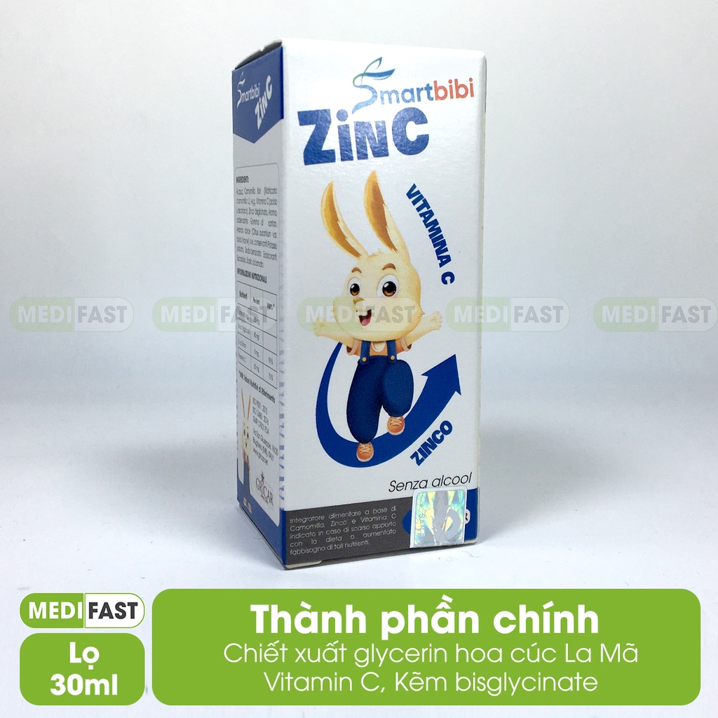 Hỗ trợ cải thiện tình trạng biếng ăn, chậm lớn ở trẻ Smartbibi ZINC - Bổ sung Kẽm và Vitamin C cho trẻ - lọ 30ml