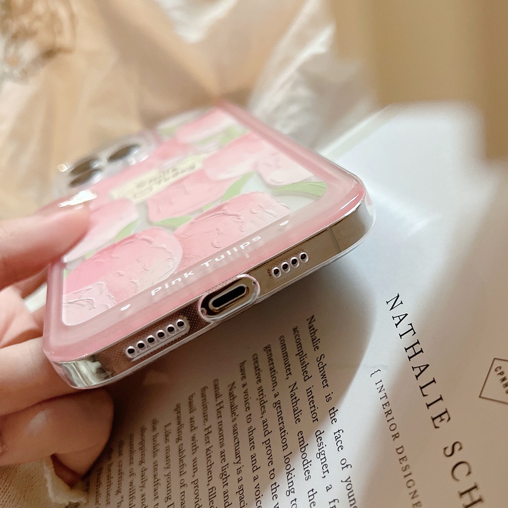 Ốp Điện Thoại tpu Mềm Trong Suốt Hình Hoa tulip Hồng Cho iphone 7 8 plus x xr xs 11 12 13 14 15 mini pro max se 2020