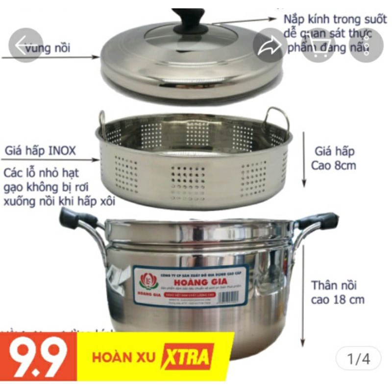 #Hàng chuẩn công ty# Nồi hấp(xửng hấp) inox 1 tầng Hoàng Gia sd các loại bếp điện từ, hồng ngoại- inox sáng bóng bền đẹp