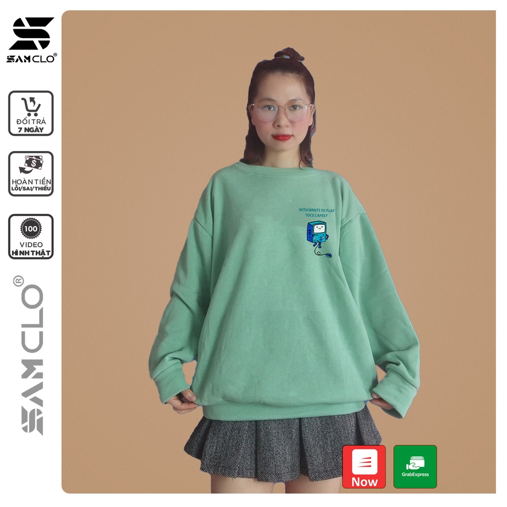 Áo SWEATER SAM CLO nữ không mũ NỈ 1 LỚP tay dài thu đông ULZZANG freesize dáng unisex in hình Máy chơi game HOODIE