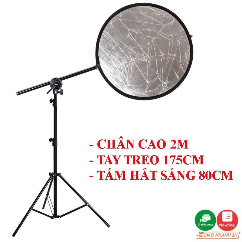 Tay treo giá đỡ tấm hắt sáng cho studio chuyên nghiệp tiện dụng, bộ gồm chân cao 2m, tay treo 175cm và tấm hắt sáng 80cm