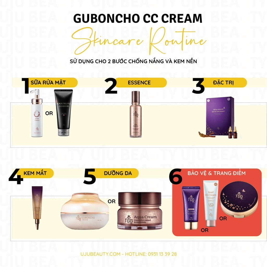 Kem chống nắng trang điểm Guboncho CC Cream SPF 50 PA+++ chống nắng tốt và làm đều màu da tự nhiên