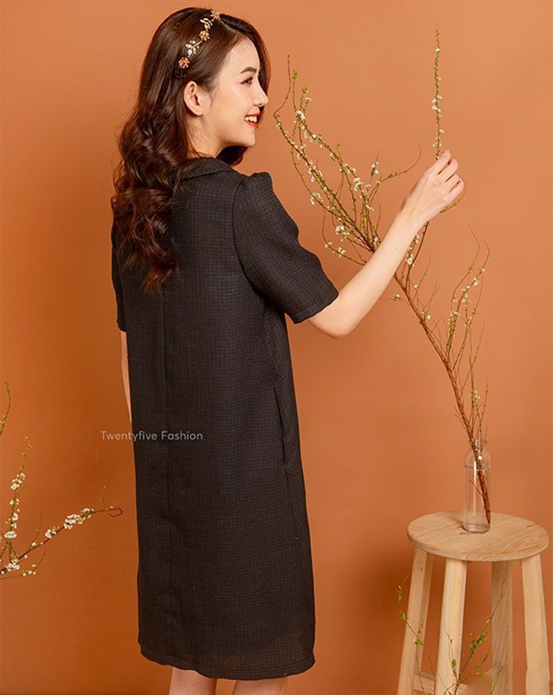 Đầm cổ sen dạ tweed dáng chữ A Twentyfive N2108