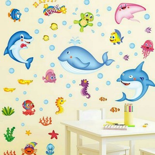 decal dán tường cá xanh