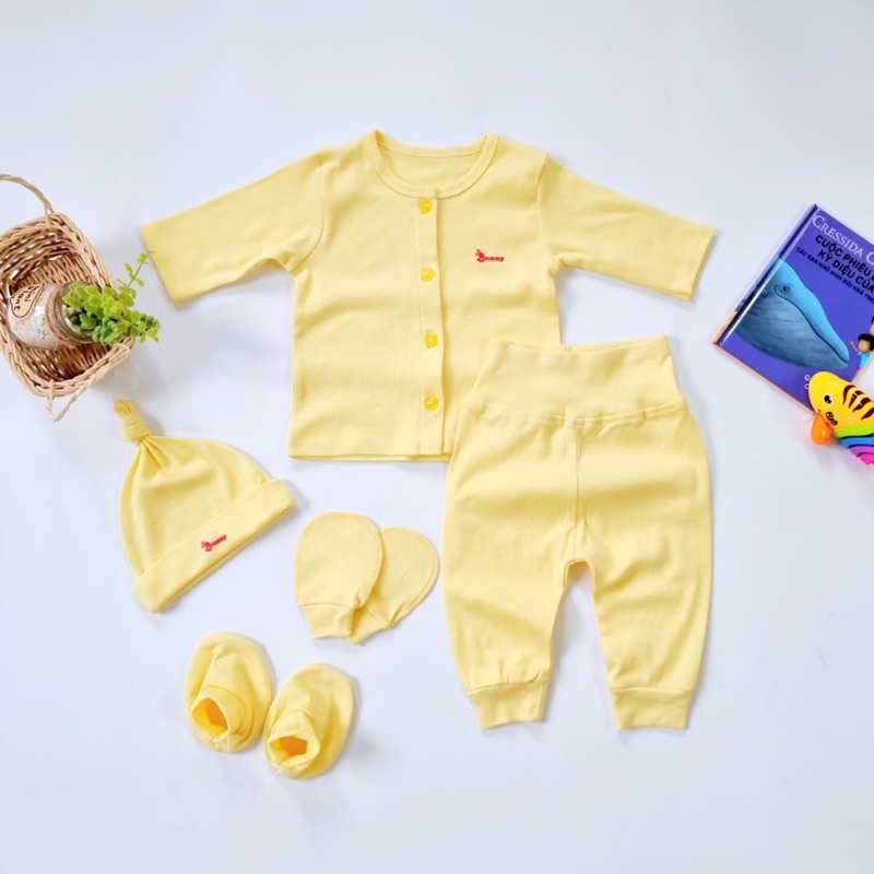 Combo sơ sinh Bunny Cotton xuất dư 😍 ( bao gồm quần áo ,nón và bao tay chân)