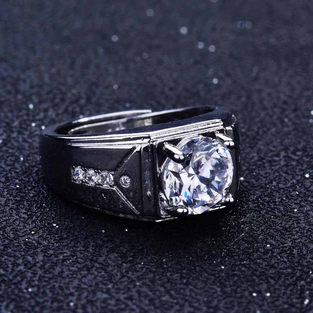 Nhẫn đá moissanite Pt950 phong cách công sở cá tính dành cho nam qu-1