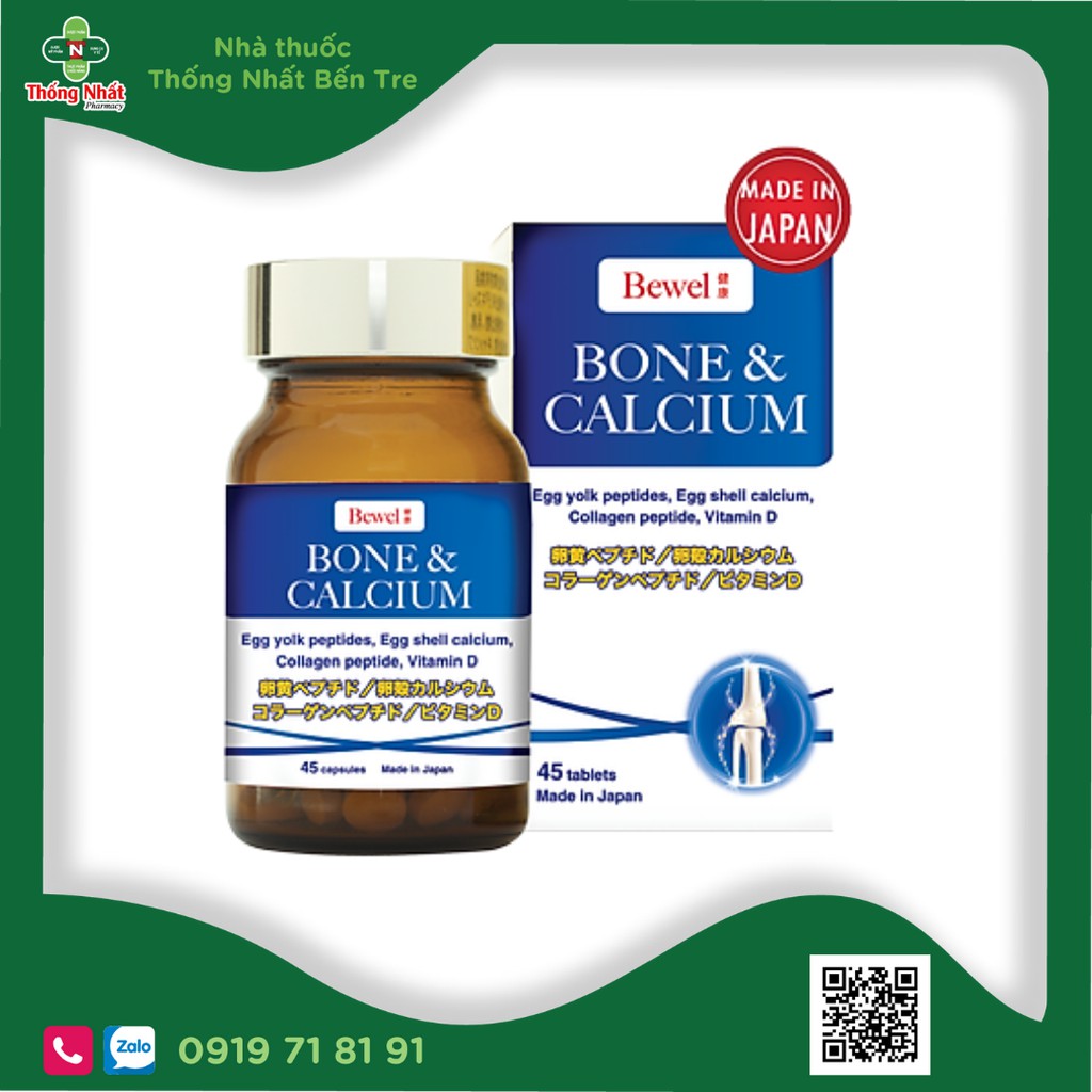 Viên uống bổ sung canxi tăng chiều cao, giảm loãng xương Bewel Bone & Calcium hộp 45 viên Waki
