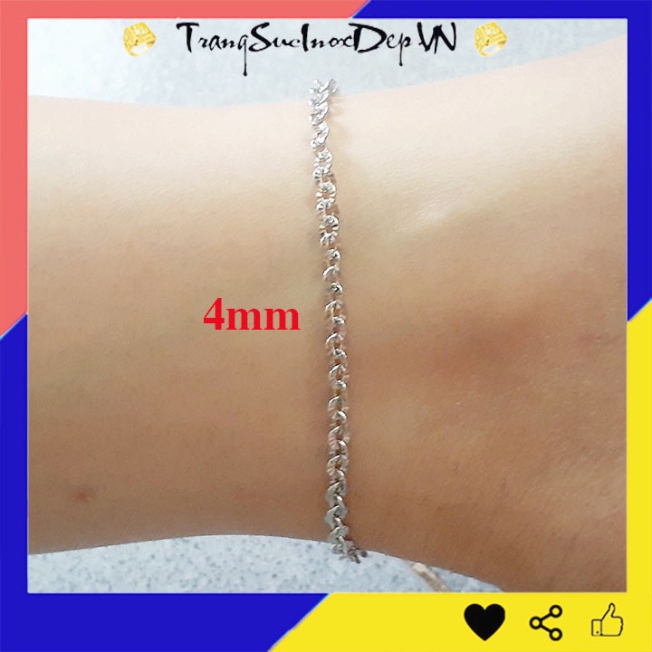 Lắc chân nữ inox kiểu chữ cong chạm chiếu lấp lánh 4mm sáng đẹp, không đen, đem lại vẻ đẹp cho đôi chân quyến rũ của bạn