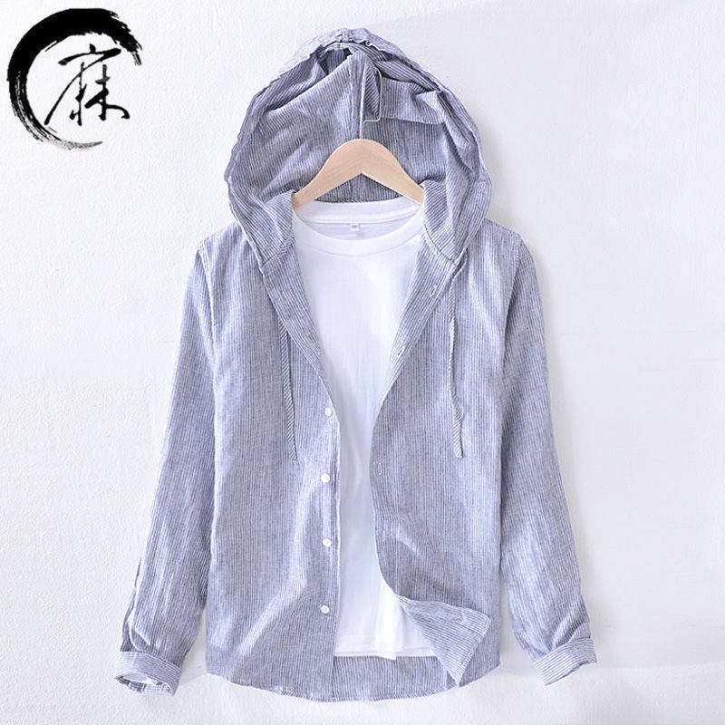 Áo Sơ Mi Nam Tay Dài Có Nón Họa Tiết Sọc Thời Trang