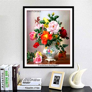 Tranh đính đá Bình hoa hồng nghệ thuật VS408 - tự đính