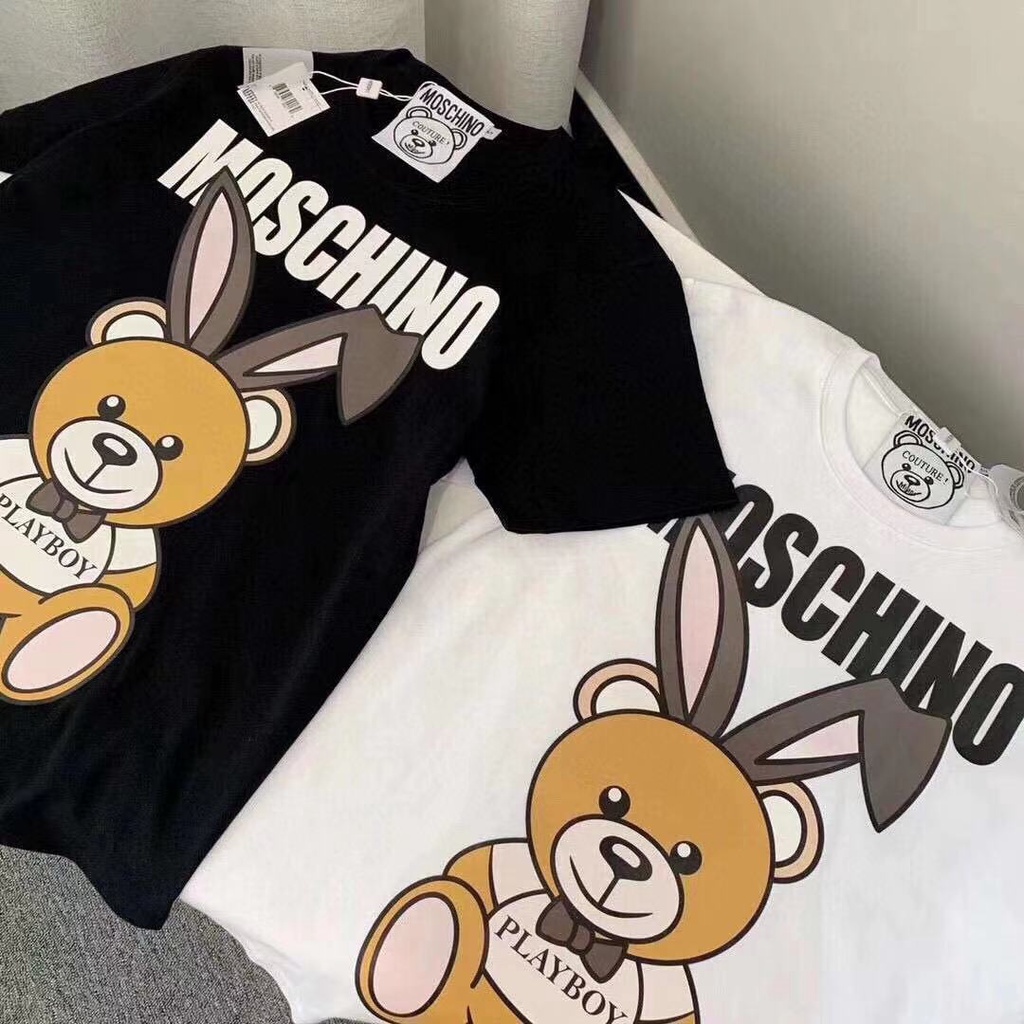 Moschino Nam Nữ Rời Phù Hợp Với In Hình Gấu Thời Trang Cotton Cặp Đôi Áo Thun Nữ Tay Ngắn