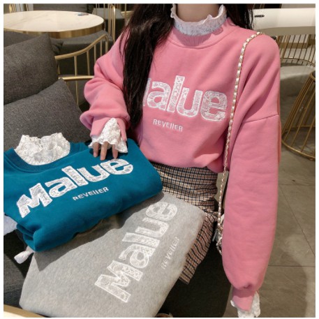 Áo nỉ hoodie phối ren cổ và tay siêu cute (order) -ảnh thật cuối