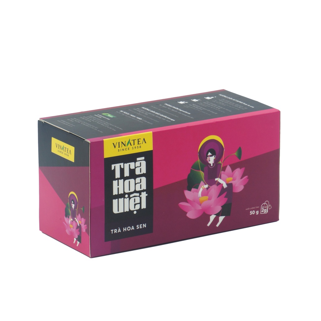 Trà Vinatea hoa Sen trà túi lọc hộp 50gram 25 gói thanh lọc cơ thể, thư giãn, ngủ ngon.