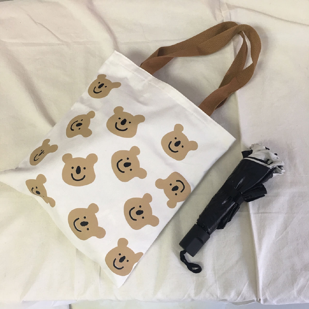 Túi Xách Vải Canvas In Hoạ Tiết Gấu Hoạt Hình Dễ Thương Xinh Xắn 22010