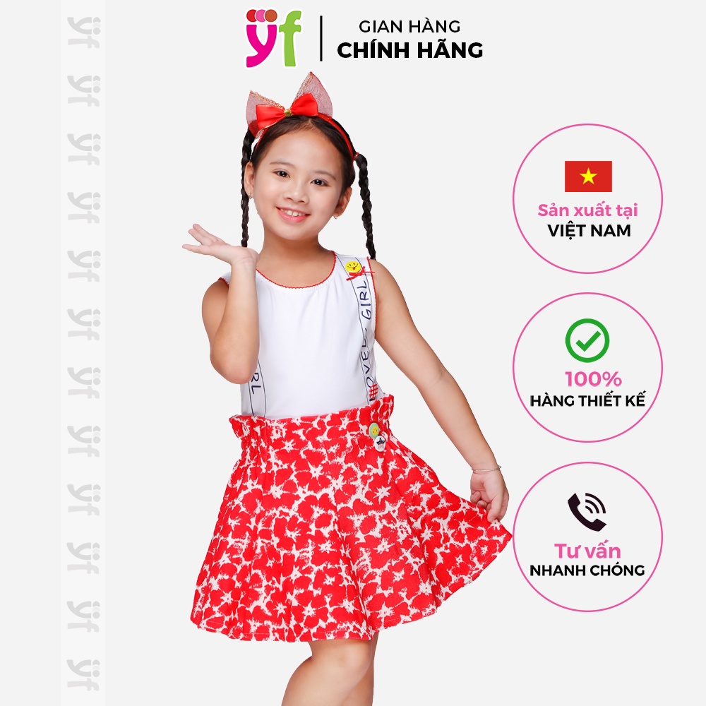 Đầm Xòe Bé Gái Tùng Hoa In Love Girl hiệu YF, thân vải thun tùng gấm, 9DX572