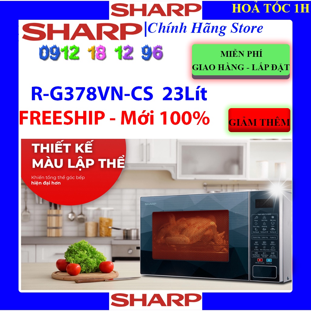 [Mã ELHAMS5 giảm 6% đơn 300K] [Sharp R-G378VN-CS] Lò vi sóng Sharp 23 lít R-G378VN-CS, G378VN, Hàng chính hãng