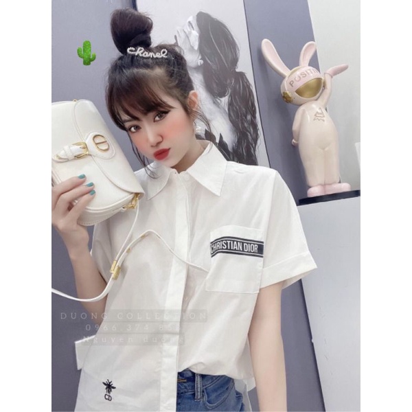 Sơ mi vạt kiểu thêu phối túi tay ngắn cực phong cách (PC)