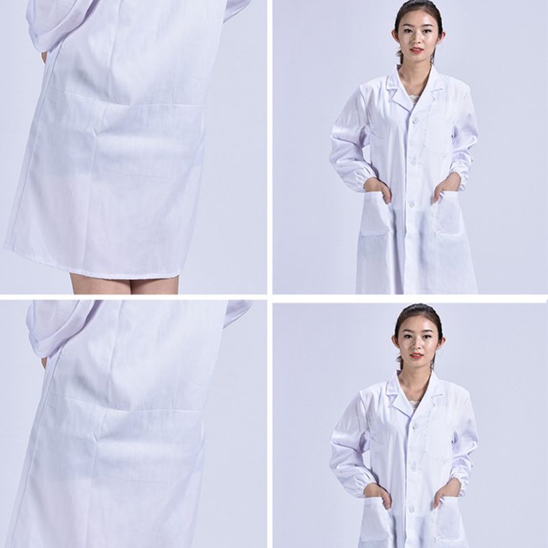 Áo Khoác Trắng Dài Tay Cài Nút Cho Y Tá Bác Sĩ