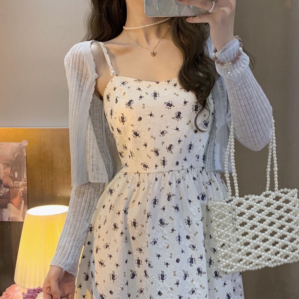 Đầm Lửng Dáng Ôm In Họa Tiết Hoa Phong Cách Pháp Thời Trang Mùa Hè Xinh Xắn Cho Nữ