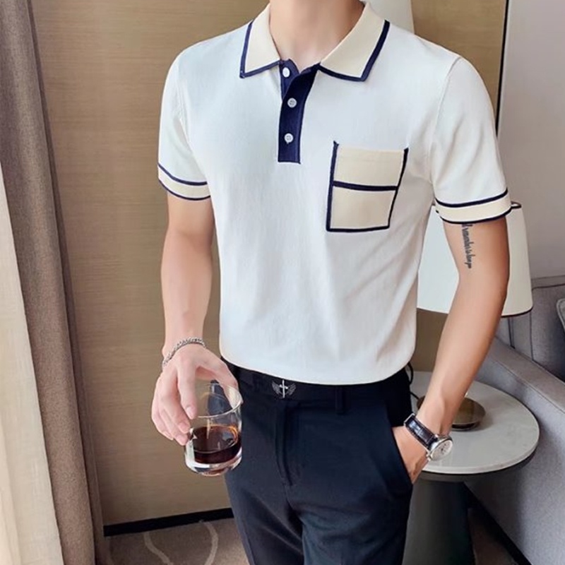 Áo Thun Polo Tay Ngắn Cổ Bẻ Phối Túi Phong Cách Hàn Quốc Thời Trang Mùa Hè Cho Nam Size M-3XL