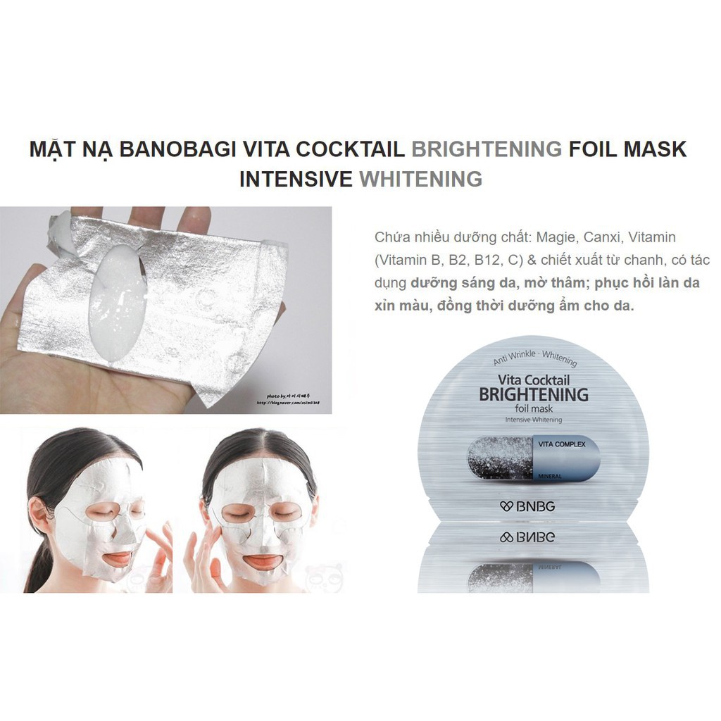Mặt Nạ Lá Nguyên Khối Dưỡng Trắng Chuyên Sâu BANOBAGI BNBG Vita Cocktail Foil Mask 20