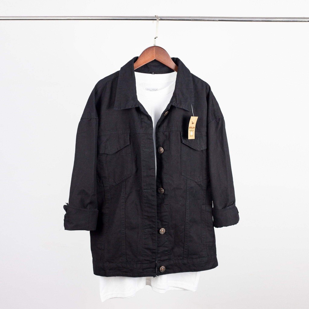 [có size XXL]Áo Khoác KAKI Jean Nam Nữ màu ĐEN Unisex from rộng (rẻ vô địch) | BigBuy360 - bigbuy360.vn