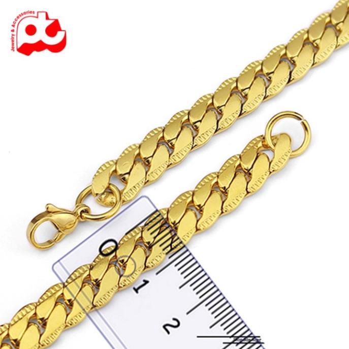Dây chuyền thép không gỉ nam cao cấp đẹp kiểu lặc khít chạm 2 bên PT JEWELRY kích cỡ 9mm màu mạ vàng PTDCNA59