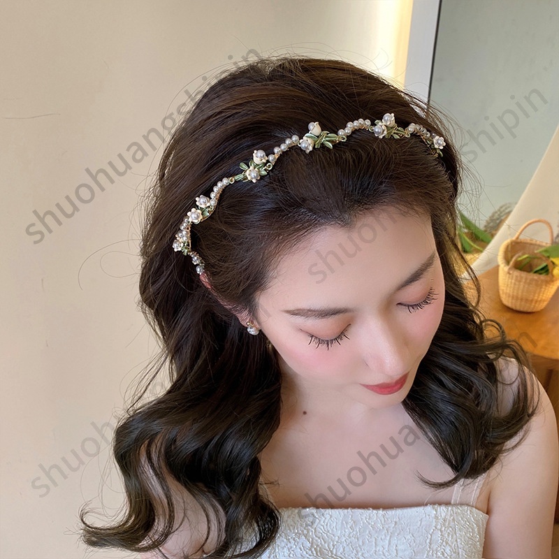 Băng Đô Hoa Lily Đính Ngọc Trai Nhân Tạo Phong Cách Retro Thanh Lịch Hợp Thời Trang