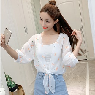 Sữa👗 Phù hợp với mọi trận đấu Khăn choàng voan Khăn choàng nhỏ Quần áo chống nắng ngắn Nữ sinh viên Phiên bản Hàn Quốc Mùa hè Áo khoác mỏng dáng rộng Điều hòa bên ngoài Áo len Cardigan mùa hè mùa hè Áo ghi lê nhỏ