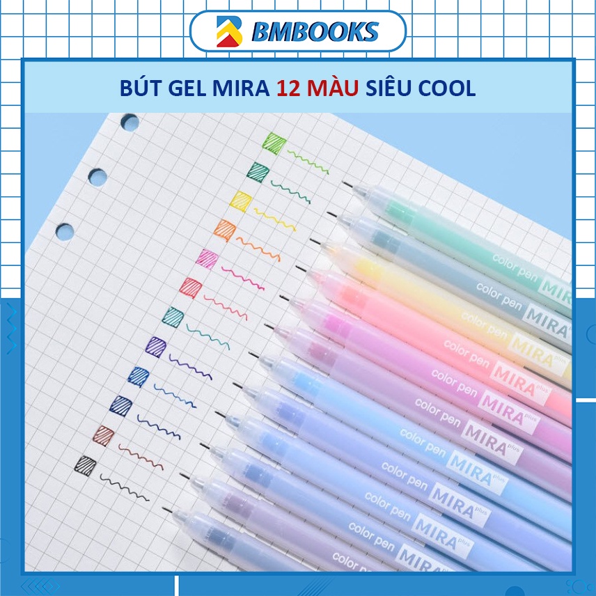 Bút trang trí sổ tay MIRA dạng gel ngòi 0.5mm đủ 12 màu dễ thương BMBooks