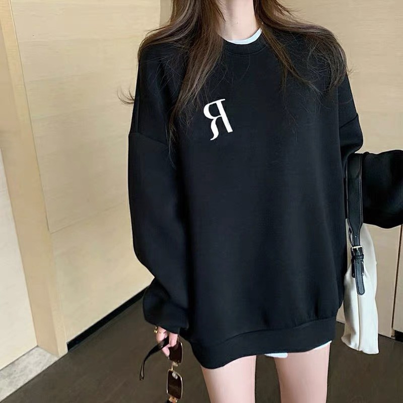 Áo Nỉ Sweater in R, Nam Nữ Unisex Form Rộng Dài Tay, Chất Nỉ 100% Cotton, 2 Màu Trắng Đen - Áo Sweater Form Rộng Unisex | BigBuy360 - bigbuy360.vn