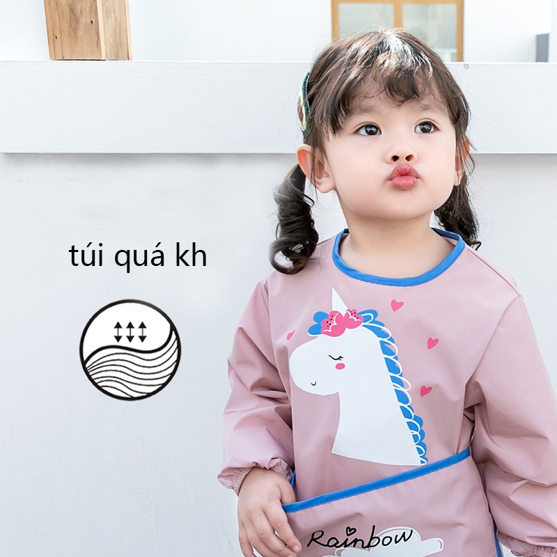 Yếm Ăn Tay Dài Chống Nước Chống Tĩnh Điện Họa Tiết Đáng Yêu Cho Bé