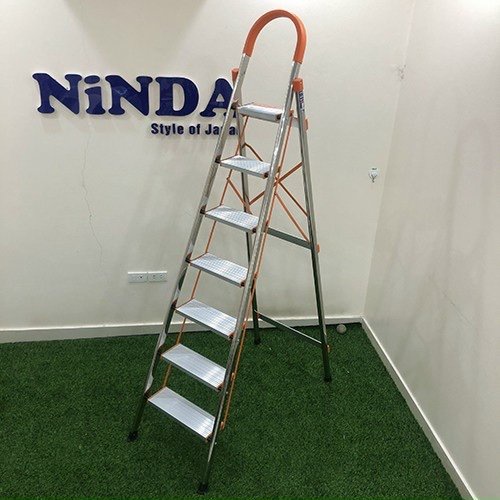 Thang nhôm ghế tay vịn 3-7 bậc, chính hãng Ninda.
