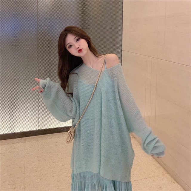 Set váy dài + áo len mỏng ulzzang