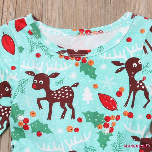 Đầm Cotton Cổ Chữ O In Họa Tiết Tuần Lộc Dễ Thương Cho Bé Gái