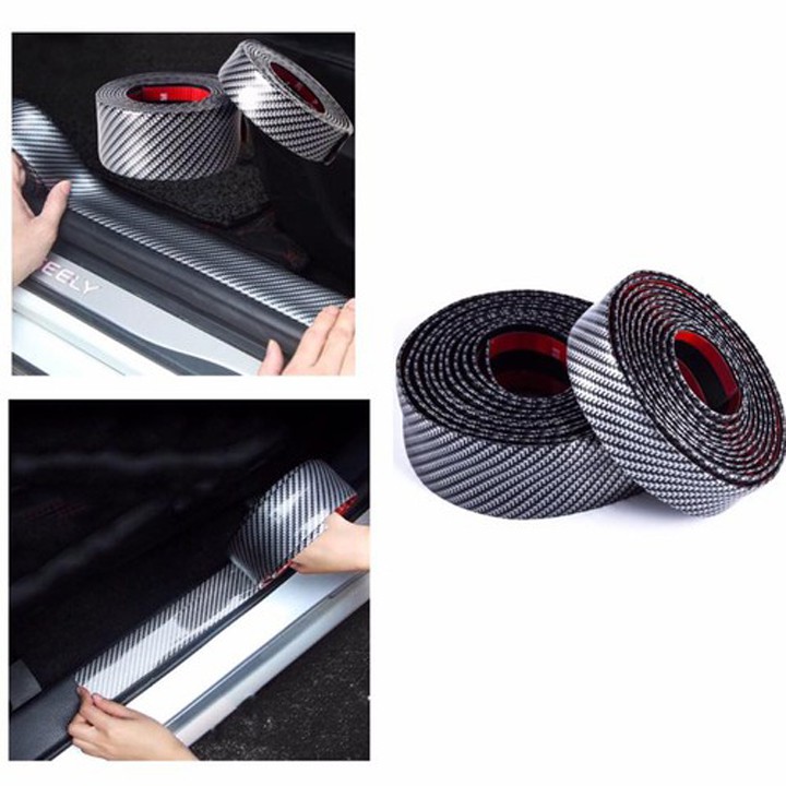 Cuộn nẹp cao su vân Carbon 5D dán chống trầy cốp xe, bậc bước chân Ô tô( hàng cao cấp) - TẶNG KEO TRỢ DÍNH