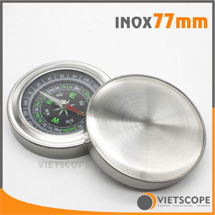 La bàn thân inox lớn 77mm xác định hướng xây dựng, phong thủy