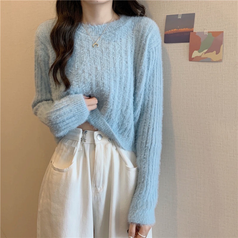 IELGY  Ielgy Áo sweater Dáng Rộng Ngắn Sáp Mềm Mại Thiết Kế Sang Trọng Nhẹ Nhàng Cho Nữ