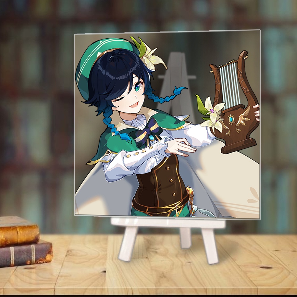 Tranh kính game GENSHIN IMPACT anime chibi acrylic mica trong trưng bày trang trí giá gỗ