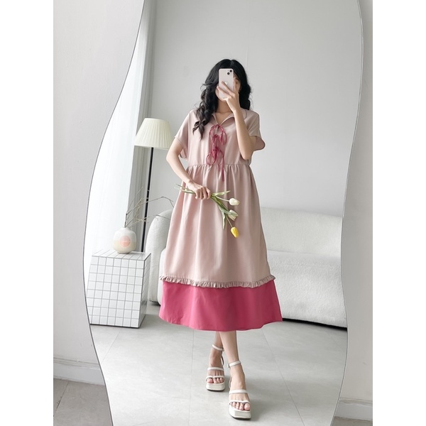 Đầm kate phối màu thích hợp đi chơi dạo phố - THIẾT KẾ TỪ LIALILI