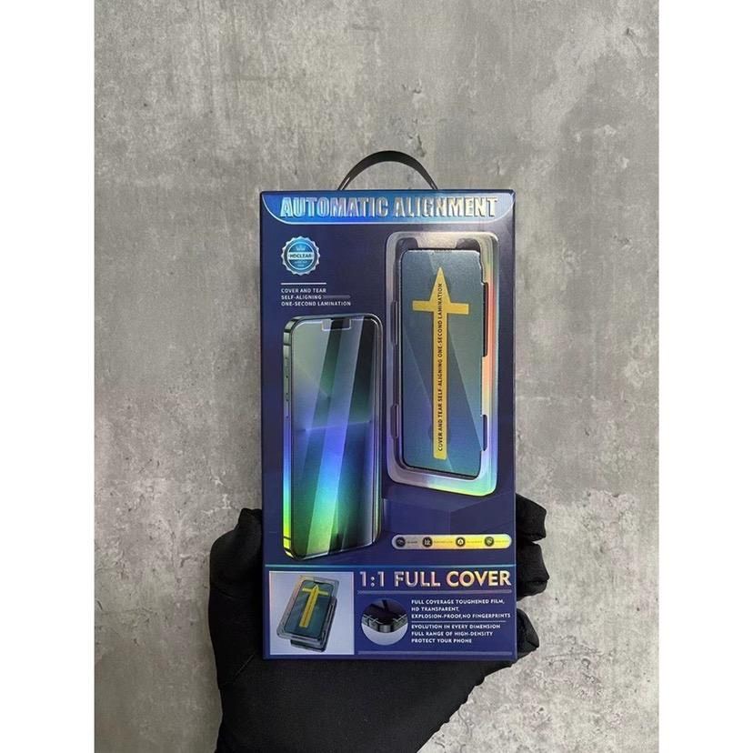 Kính cường lực kèm khung tự dán cho IP 13 Promax / 13 / 12 Promax / 12 / 11 Promax mượt , chống xước , hạn chế vân tay