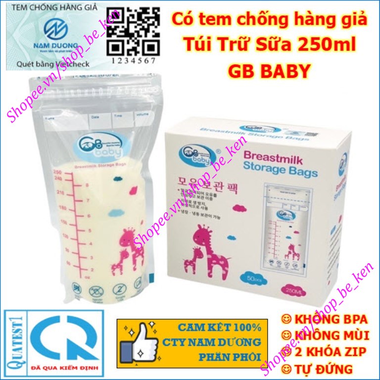 Hộp 50 Túi trữ sữa Mẹ 250ml GB Baby G50 không BPA - Hàn Quốc