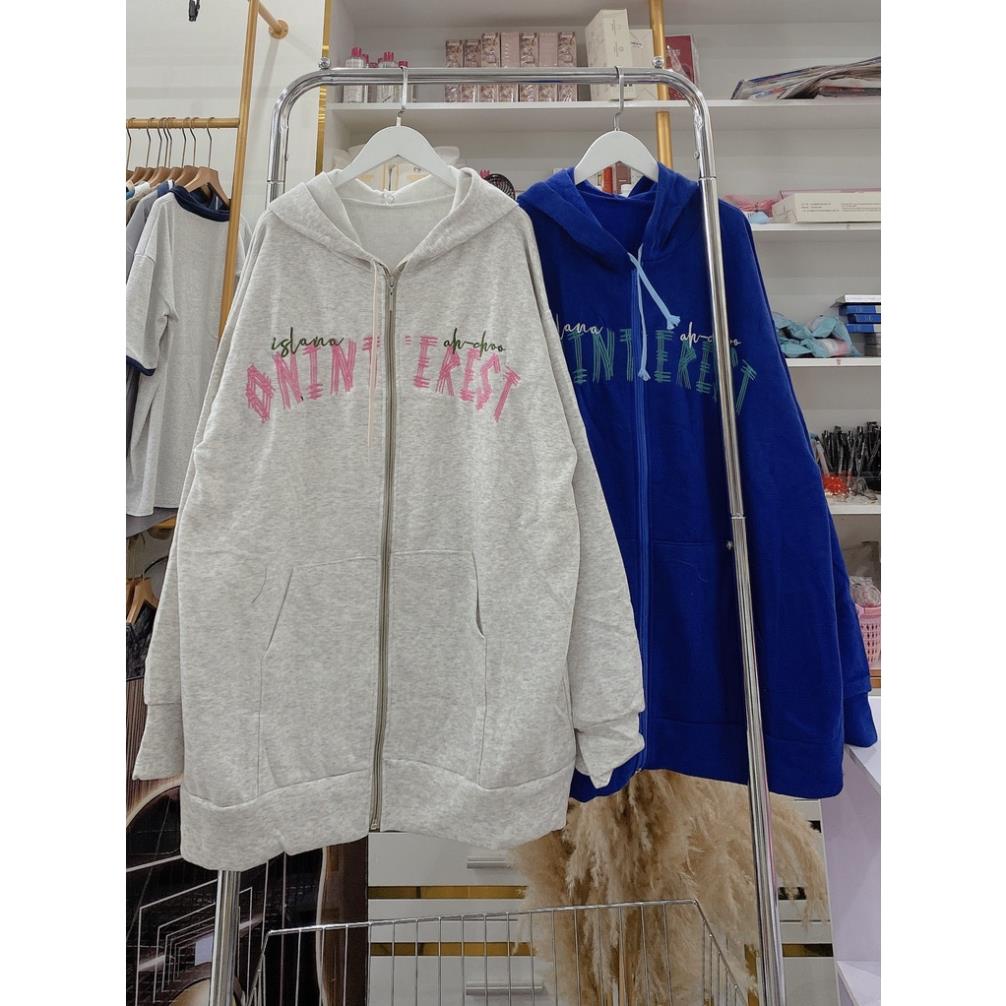 Khoác Nỉ Hoodie Nam Nữ Dáng Rộng Thêu Chữ Mũ To Tay Bồng Bo Tay Unisex Uzzlang