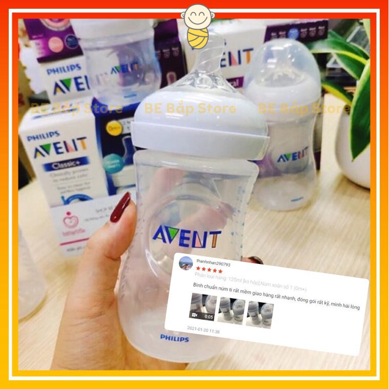 Bình Sữa AVENT Natural ⚡𝟭𝟬𝟬% CHÍNH HÃNG⚡ Bình Sữa Avent Chống Đầy Hơi 125ml/260ml [Được chọn núm]