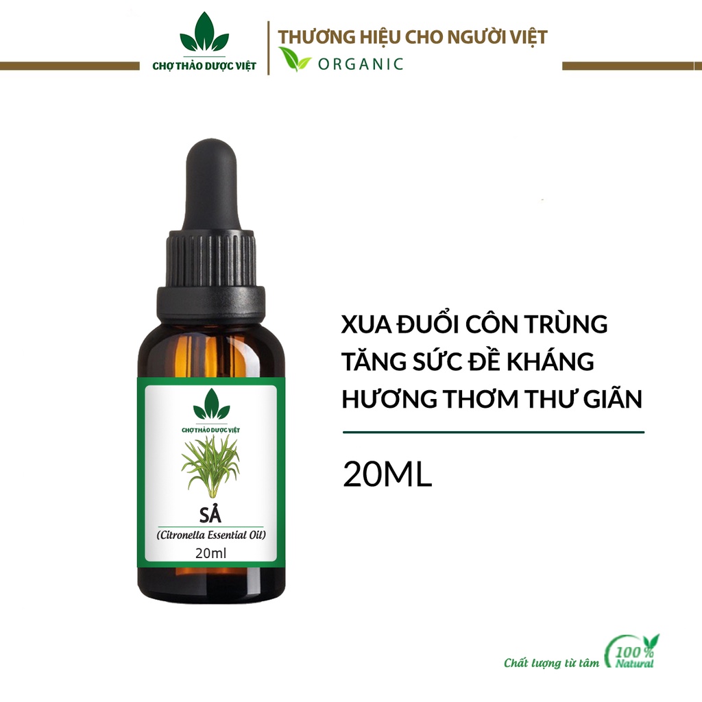 Tinh dầu Sả nguyên chất 20ml, đuổi muỗi, côn trùng, kháng khuẩn, khử mùi hôi - Chợ Thảo Dược Việt