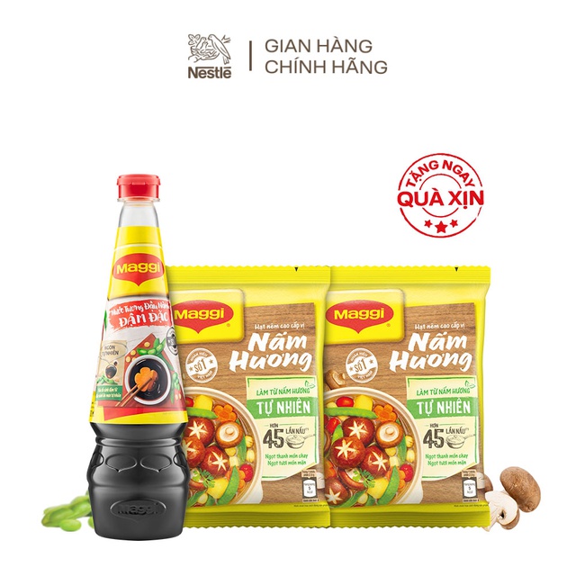 [Tặng thố thủy tinh 1.8L] Combo: Nước tương đậm đặc 700ml + 2 bich Hạt nêm nấm hương 450g